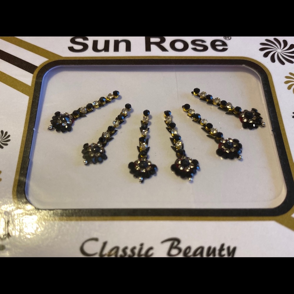 6 Premium Black long Forehead Self Adhesive Bindis